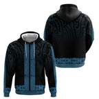 New Zealand Maori Kowhaiwhai Zip Hoodie Kikorangi Maui and Mangopare