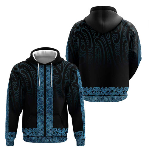 New Zealand Maori Kowhaiwhai Zip Hoodie Kikorangi Maui and Mangopare