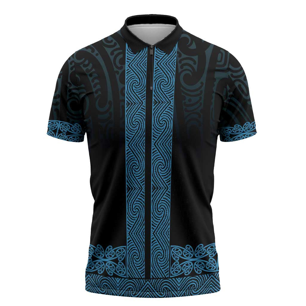 New Zealand Maori Kowhaiwhai Zipper Polo Shirt Kikorangi Maui and Mangopare - Aussie Hoodie