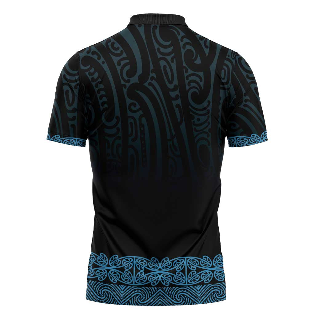 New Zealand Maori Kowhaiwhai Zipper Polo Shirt Kikorangi Maui and Mangopare - Aussie Hoodie