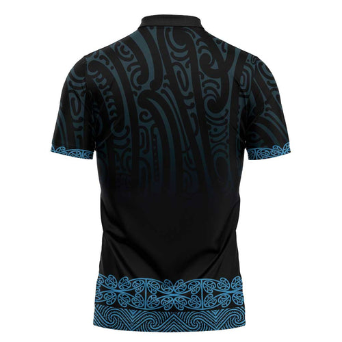 New Zealand Maori Kowhaiwhai Zipper Polo Shirt Kikorangi Maui and Mangopare - Aussie Hoodie