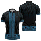 New Zealand Maori Kowhaiwhai Zipper Polo Shirt Kikorangi Maui and Mangopare - Aussie Hoodie