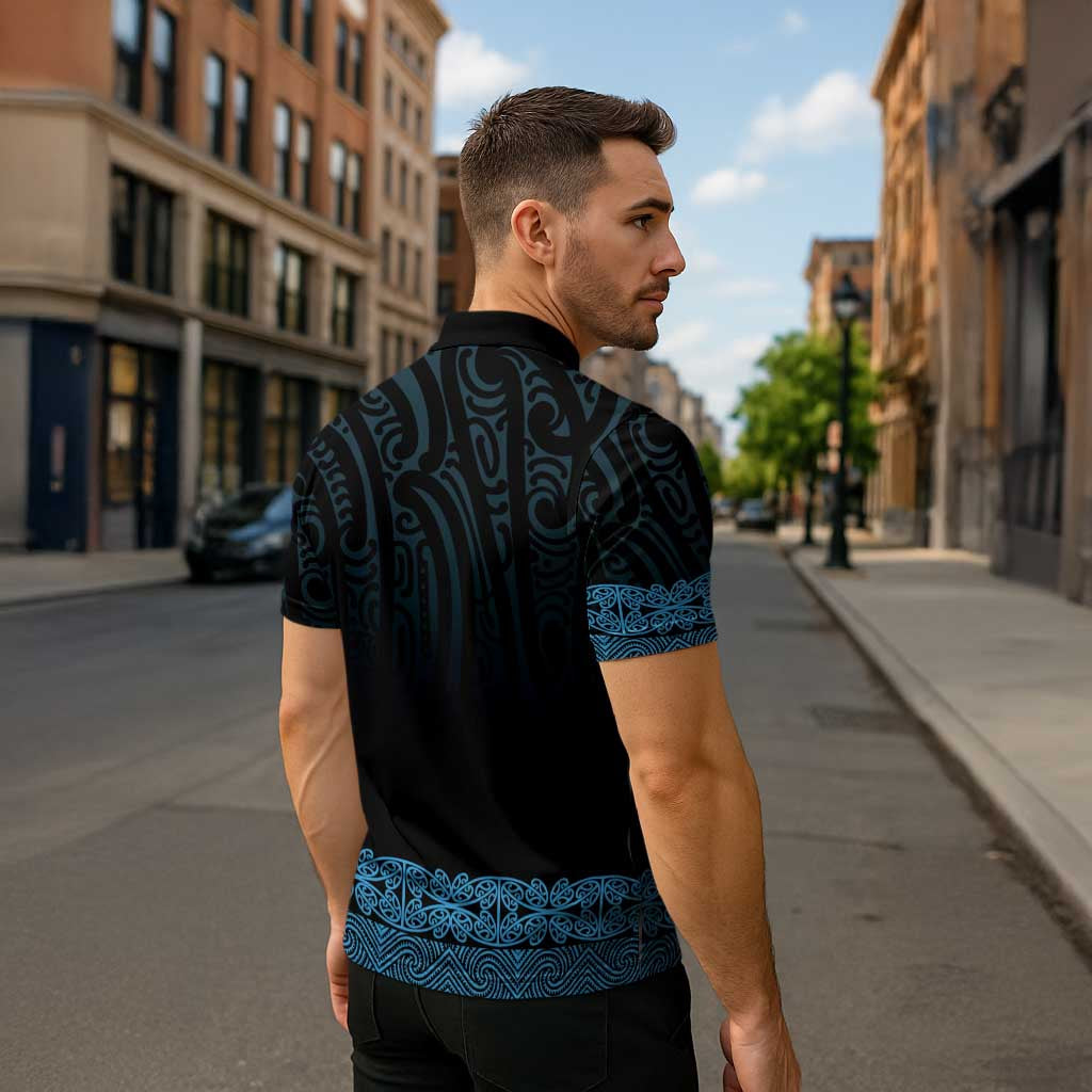 New Zealand Maori Kowhaiwhai Zipper Polo Shirt Kikorangi Maui and Mangopare - Aussie Hoodie