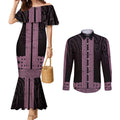 New Zealand Maori Kowhaiwhai Couples Matching Mermaid Dress and Long Sleeve Button Shirt Mawhero Maui and Mangopare