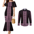 New Zealand Maori Kowhaiwhai Couples Matching Mermaid Dress and Long Sleeve Button Shirt Mawhero Maui and Mangopare