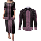 New Zealand Maori Kowhaiwhai Couples Matching Puletasi and Long Sleeve Button Shirt Mawhero Maui and Mangopare