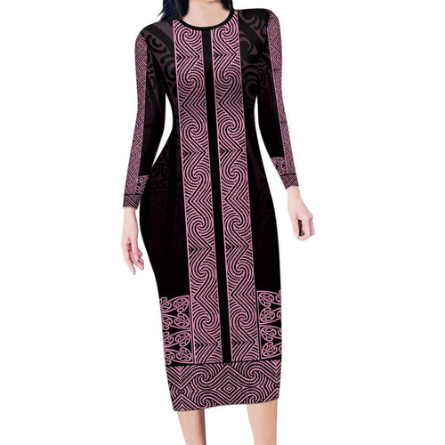 New Zealand Maori Kowhaiwhai Family Matching Long Sleeve Bodycon Dress and Hawaiian Shirt Mawhero Maui and Mangopare