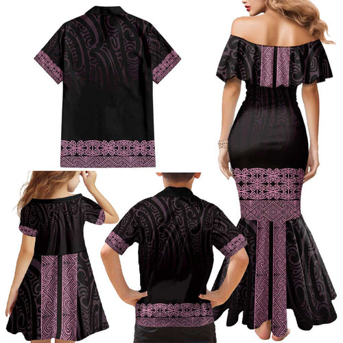 New Zealand Maori Kowhaiwhai Family Matching Mermaid Dress and Hawaiian Shirt Mawhero Maui and Mangopare