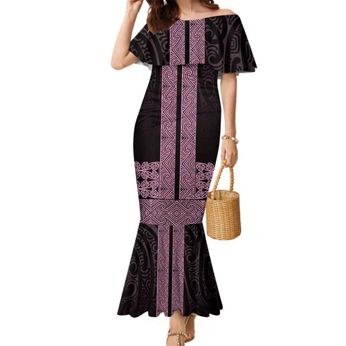 New Zealand Maori Kowhaiwhai Family Matching Mermaid Dress and Hawaiian Shirt Mawhero Maui and Mangopare
