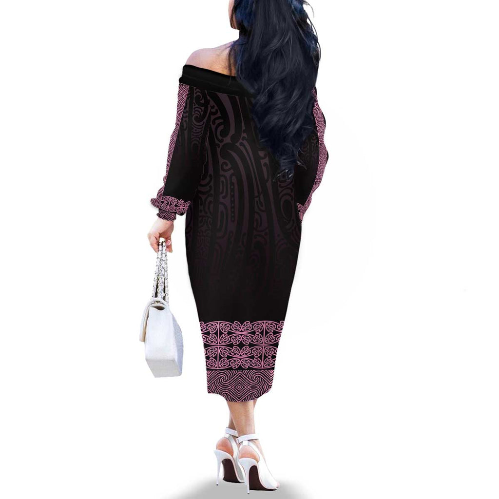 New Zealand Maori Kowhaiwhai Family Matching Off The Shoulder Long Sleeve Dress and Hawaiian Shirt Mawhero Maui and Mangopare