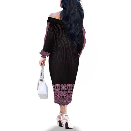 New Zealand Maori Kowhaiwhai Family Matching Off The Shoulder Long Sleeve Dress and Hawaiian Shirt Mawhero Maui and Mangopare