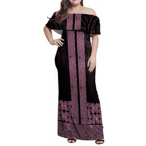 New Zealand Maori Kowhaiwhai Family Matching Off Shoulder Maxi Dress and Hawaiian Shirt Mawhero Maui and Mangopare