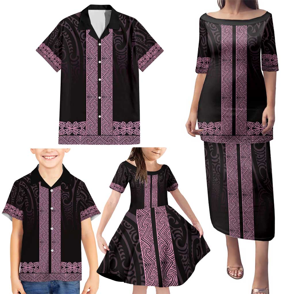 New Zealand Maori Kowhaiwhai Family Matching Puletasi and Hawaiian Shirt Mawhero Maui and Mangopare