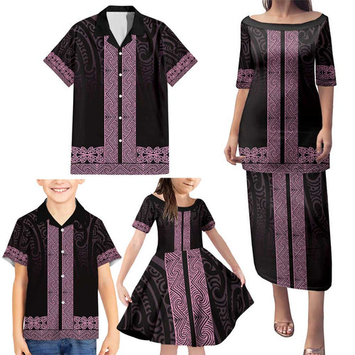 New Zealand Maori Kowhaiwhai Family Matching Puletasi and Hawaiian Shirt Mawhero Maui and Mangopare