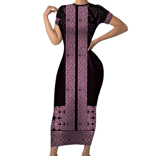 New Zealand Maori Kowhaiwhai Family Matching Short Sleeve Bodycon Dress and Hawaiian Shirt Mawhero Maui and Mangopare