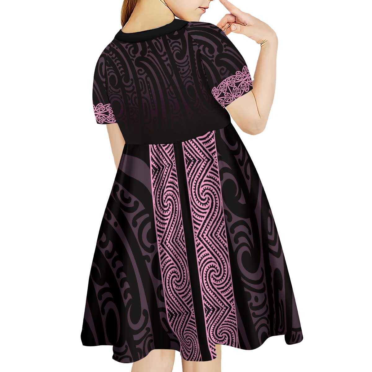 New Zealand Maori Kowhaiwhai Kid Short Sleeve Dress Mawhero Maui and Mangopare