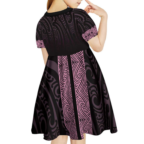 New Zealand Maori Kowhaiwhai Kid Short Sleeve Dress Mawhero Maui and Mangopare