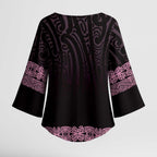 New Zealand Maori Kowhaiwhai Kimono Sleeve Blouse Mawhero Maui and Mangopare - Aussie Hoodie