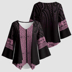 New Zealand Maori Kowhaiwhai Kimono Sleeve Blouse Mawhero Maui and Mangopare - Aussie Hoodie