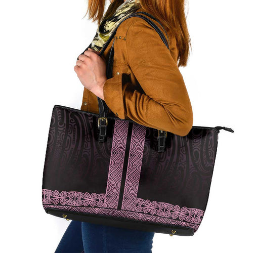 New Zealand Maori Kowhaiwhai Leather Tote Bag Mawhero Maui and Mangopare
