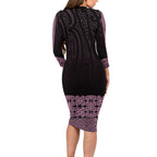 New Zealand Maori Kowhaiwhai Long Sleeve Bodycon Dress Mawhero Maui and Mangopare