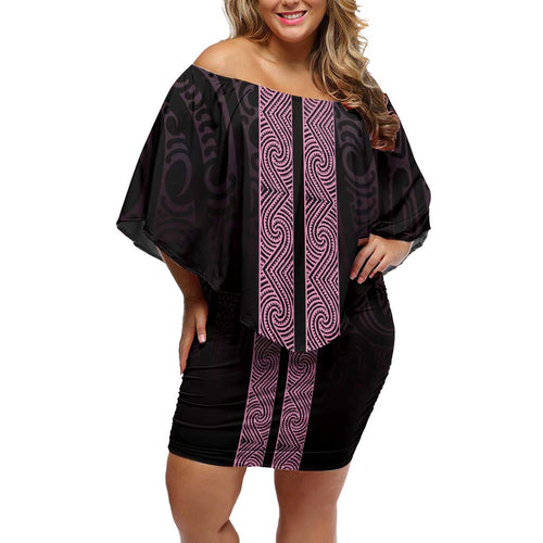 New Zealand Maori Kowhaiwhai Off Shoulder Short Dress Mawhero Maui and Mangopare