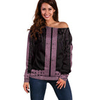 New Zealand Maori Kowhaiwhai Off Shoulder Sweater Mawhero Maui and Mangopare