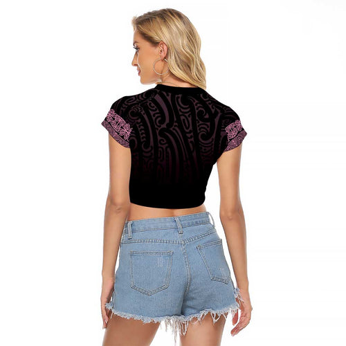 New Zealand Maori Kowhaiwhai Raglan Cropped T Shirt Mawhero Maui and Mangopare