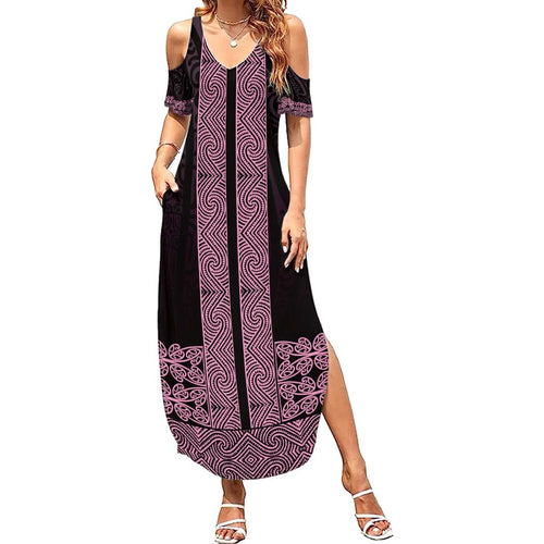 New Zealand Maori Kowhaiwhai Summer Maxi Dress Mawhero Maui and Mangopare