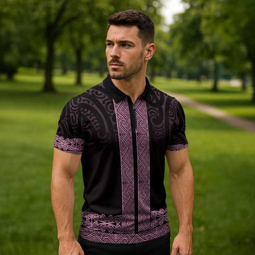 New Zealand Maori Kowhaiwhai Zipper Polo Shirt Mawhero Maui and Mangopare - Aussie Hoodie