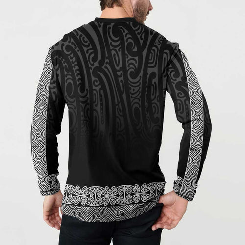 New Zealand Maori Kowhaiwhai Button Sweatshirt Pango Maui and Mangopare