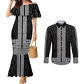 New Zealand Maori Kowhaiwhai Couples Matching Mermaid Dress and Long Sleeve Button Shirt Pango Maui and Mangopare