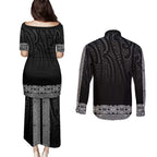 New Zealand Maori Kowhaiwhai Couples Matching Puletasi and Long Sleeve Button Shirt Pango Maui and Mangopare