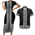New Zealand Maori Kowhaiwhai Couples Matching Short Sleeve Bodycon Dress and Hawaiian Shirt Pango Maui and Mangopare