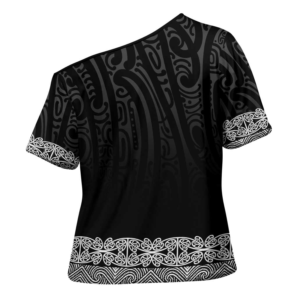 New Zealand Maori Kowhaiwhai Cross Shoulder Shirt Pango Maui and Mangopare - Aussie Hoodie