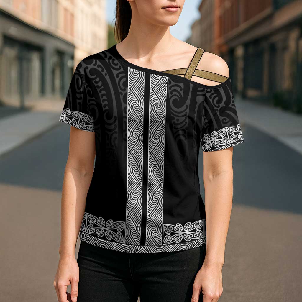 New Zealand Maori Kowhaiwhai Cross Shoulder Shirt Pango Maui and Mangopare - Aussie Hoodie