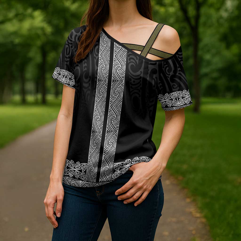New Zealand Maori Kowhaiwhai Cross Shoulder Shirt Pango Maui and Mangopare - Aussie Hoodie
