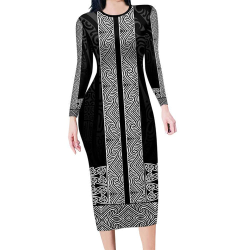 New Zealand Maori Kowhaiwhai Family Matching Long Sleeve Bodycon Dress and Hawaiian Shirt Pango Maui and Mangopare