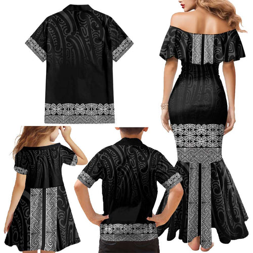New Zealand Maori Kowhaiwhai Family Matching Mermaid Dress and Hawaiian Shirt Pango Maui and Mangopare