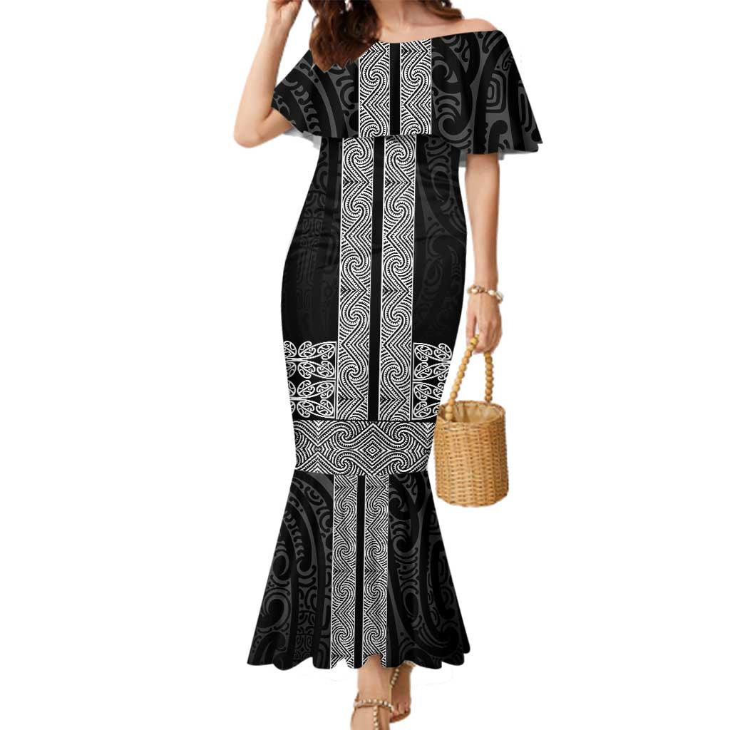 New Zealand Maori Kowhaiwhai Family Matching Mermaid Dress and Hawaiian Shirt Pango Maui and Mangopare