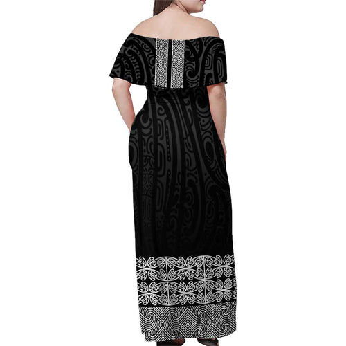 New Zealand Maori Kowhaiwhai Family Matching Off Shoulder Maxi Dress and Hawaiian Shirt Pango Maui and Mangopare