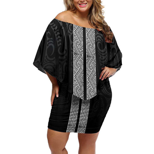New Zealand Maori Kowhaiwhai Family Matching Off Shoulder Short Dress and Hawaiian Shirt Pango Maui and Mangopare