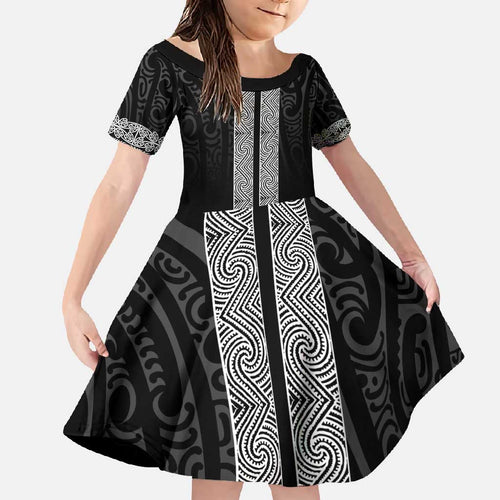 New Zealand Maori Kowhaiwhai Family Matching Short Sleeve Bodycon Dress and Hawaiian Shirt Pango Maui and Mangopare