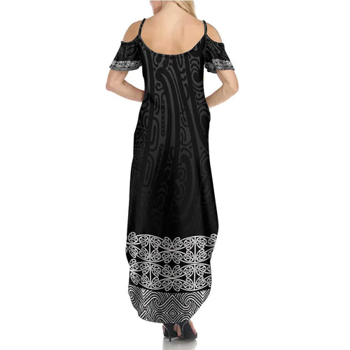 New Zealand Maori Kowhaiwhai Family Matching Summer Maxi Dress and Hawaiian Shirt Pango Maui and Mangopare