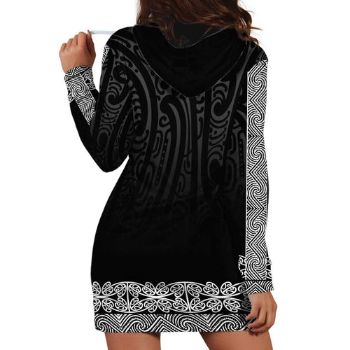 New Zealand Maori Kowhaiwhai Hoodie Dress Pango Maui and Mangopare