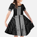 New Zealand Maori Kowhaiwhai Kid Short Sleeve Dress Pango Maui and Mangopare