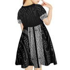New Zealand Maori Kowhaiwhai Kid Short Sleeve Dress Pango Maui and Mangopare
