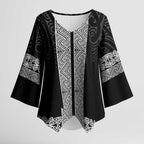 New Zealand Maori Kowhaiwhai Kimono Sleeve Blouse Pango Maui and Mangopare - Aussie Hoodie