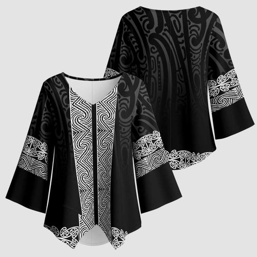 New Zealand Maori Kowhaiwhai Kimono Sleeve Blouse Pango Maui and Mangopare - Aussie Hoodie