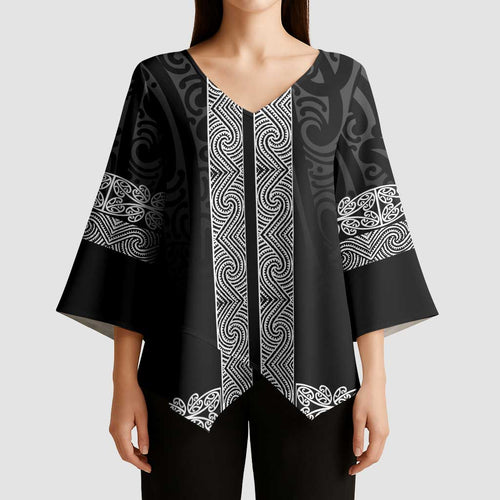 New Zealand Maori Kowhaiwhai Kimono Sleeve Blouse Pango Maui and Mangopare - Aussie Hoodie
